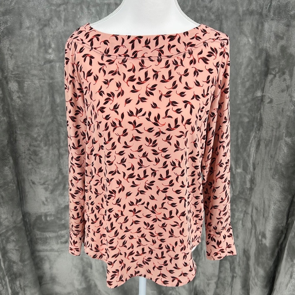 Ann Taylor Petite Pink Leaf Print Boat Neck Long Sleeve Blouse Top SP
